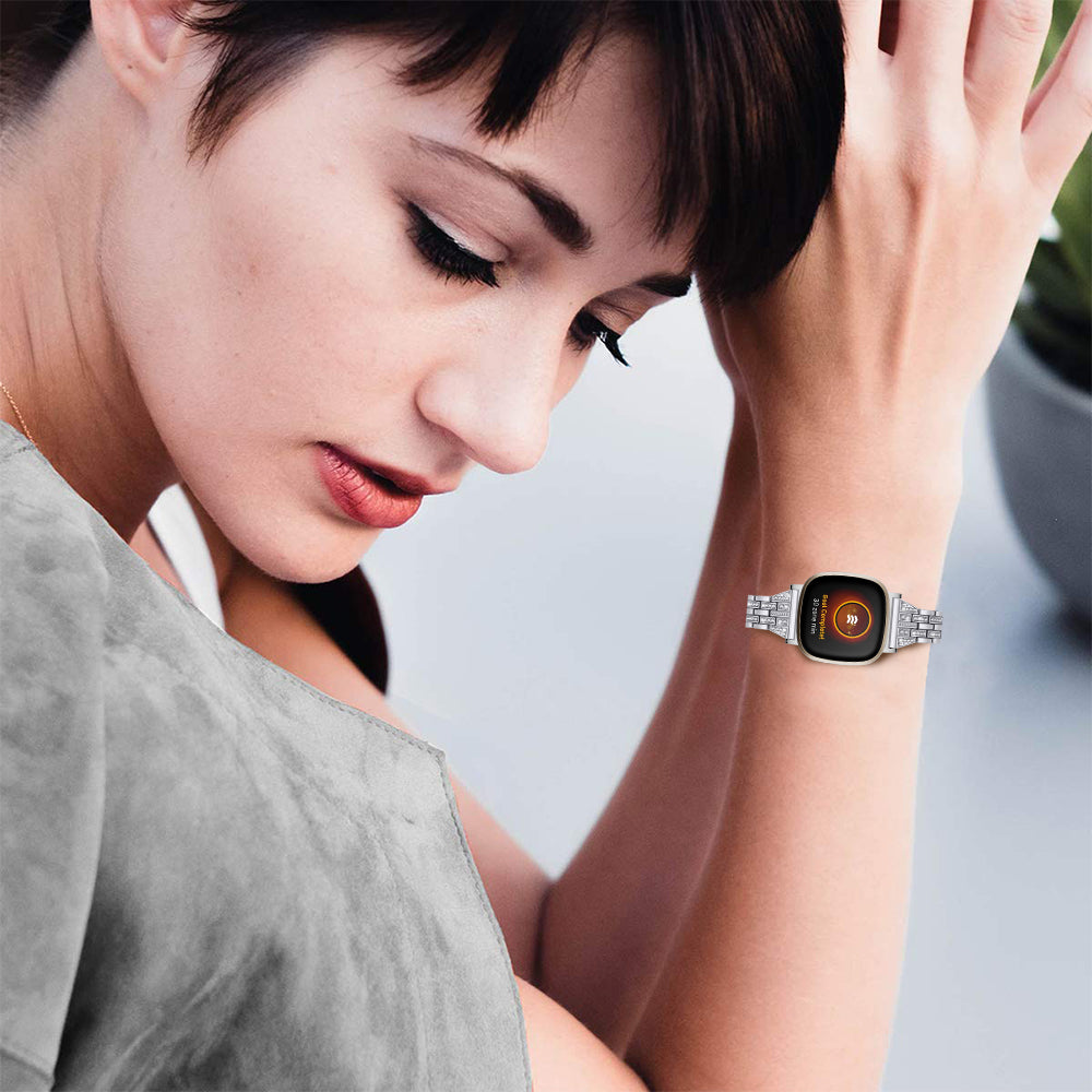 For Fitbit Versa 4 Sense 2 Zinc Alloy 2 Row Rhinestone Decor Watch Strap Replacement Wrist Band For Fitbit Versa 4 Sense 2 Zinc Alloy 2 Row Rhinestone Decor Watch Strap Replacement Wrist Band